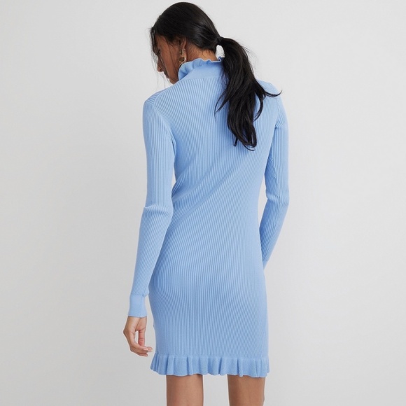 J. CREW $168 BLUE SUPERSCULPT RUFFLE NECK SWEATER MINI DRESS SIZE LARGE - Picture 2 of 12